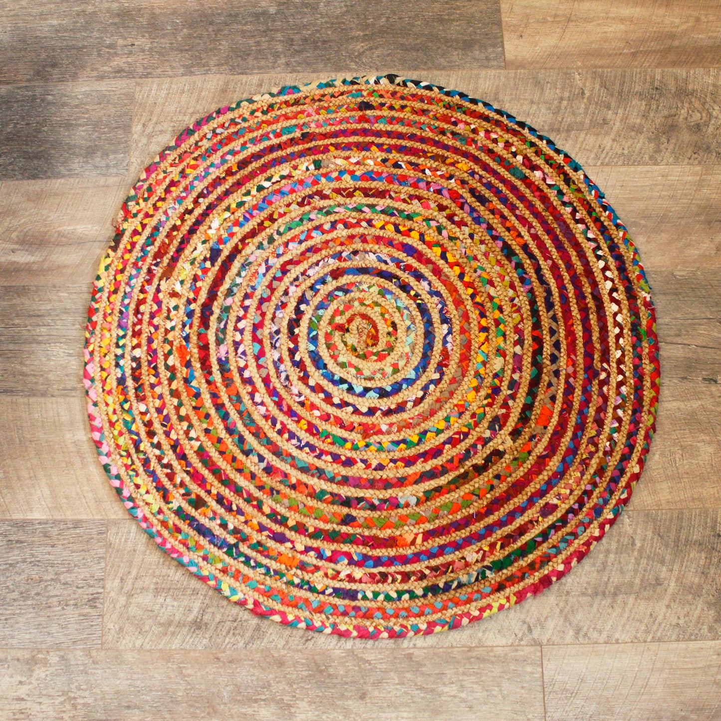 Round Jute and Recycled Cotton Rug - 120 cm