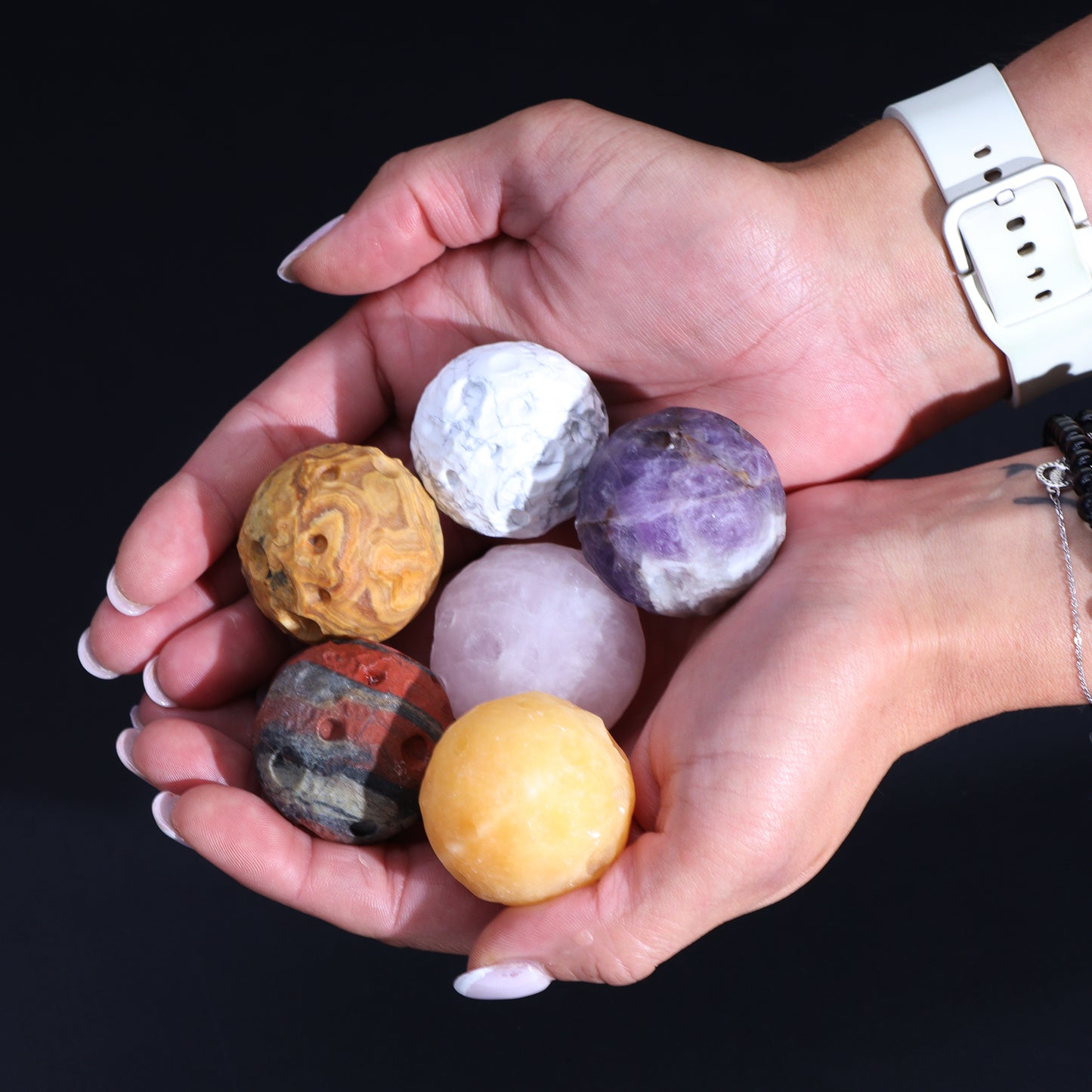 White Howlite Planet on a Sola Goldstone Stand (MOON)