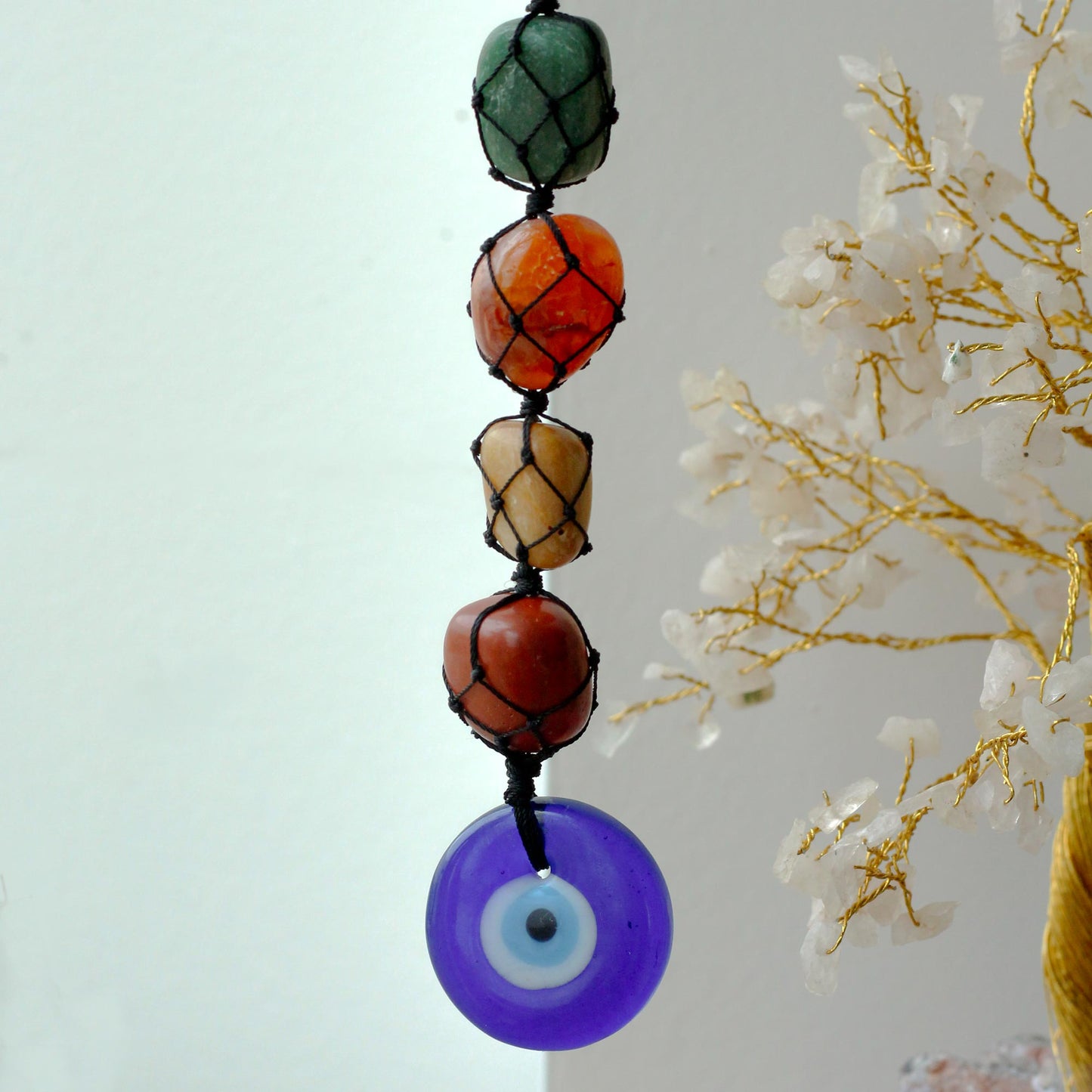 Hanging Chakra Stone Pendant - Evil Eye