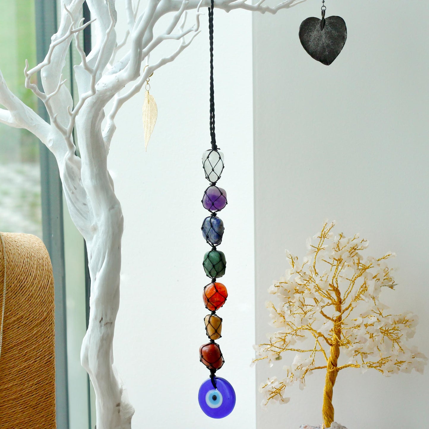 Hanging Chakra Stone Pendant - Evil Eye