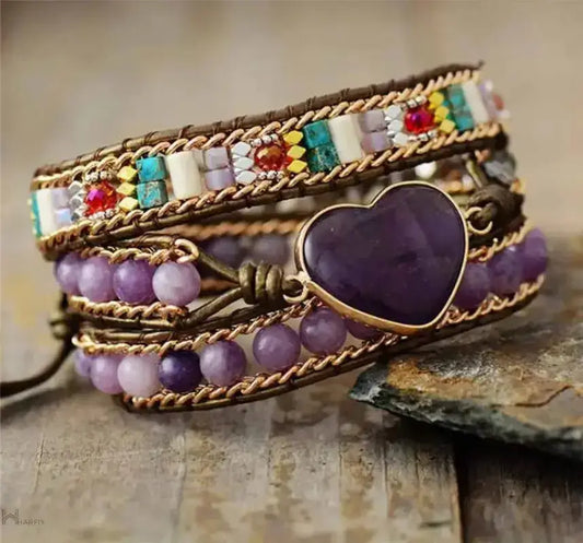 Amethyst Heart Wrap Bracelet-0