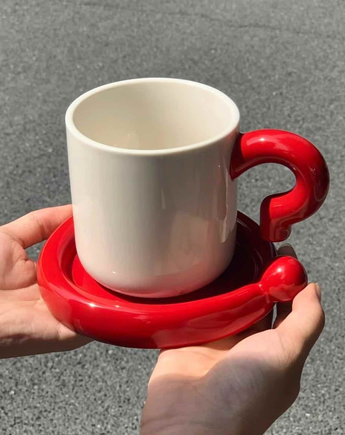 Handmade !? Ceramic Coffee Mug with Saucer - Unique Cute Funny Novelty Mugs-6