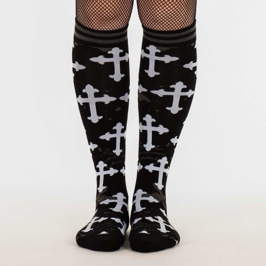 Gothic Crosses Knee High Socks-4