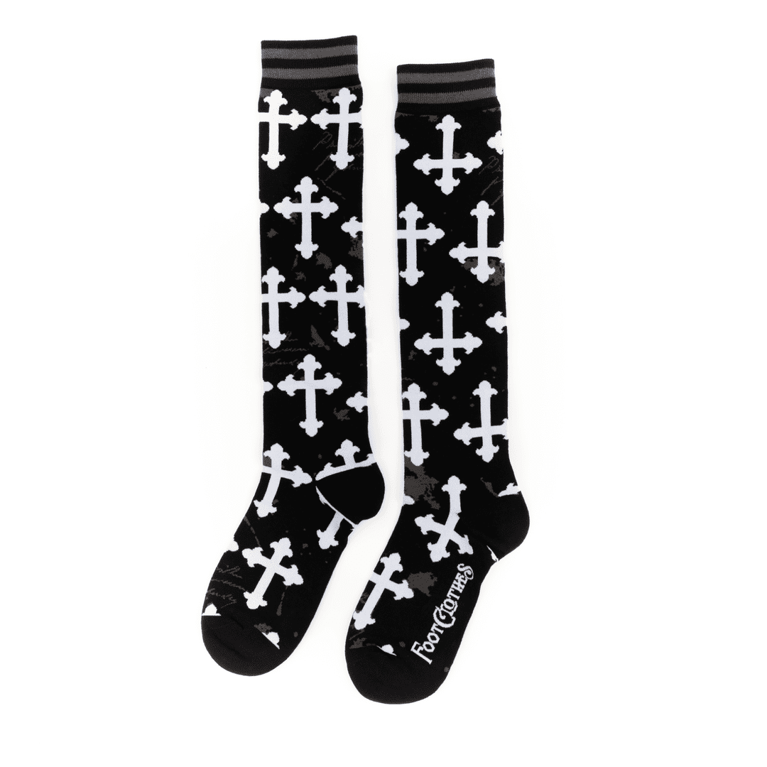 Gothic Crosses Knee High Socks-1