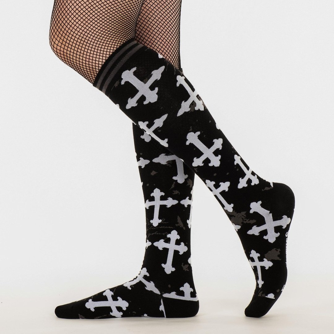 Gothic Crosses Knee High Socks-0