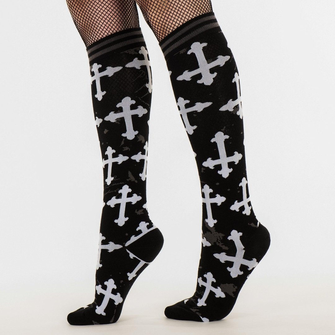 Gothic Crosses Knee High Socks-3