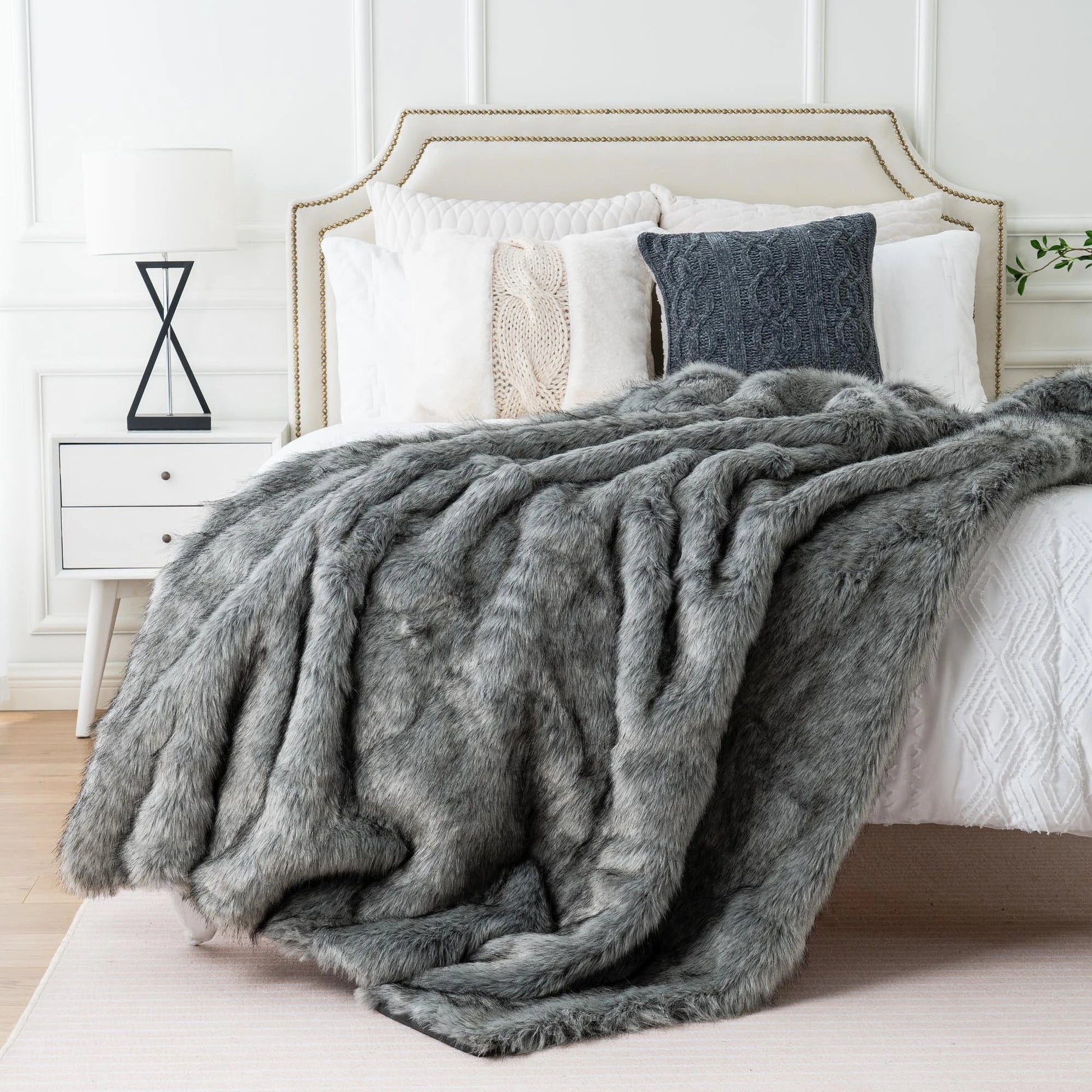 Luxury Faux Fur Throw Blanket Slate-2