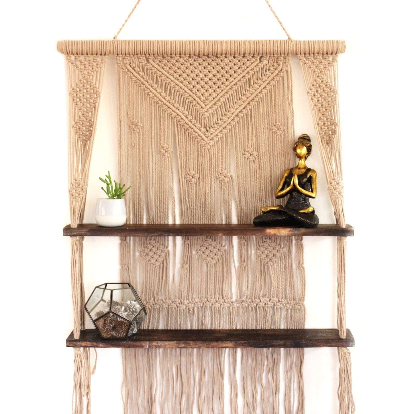 Brown Macrame Hanging Shelves - Brown