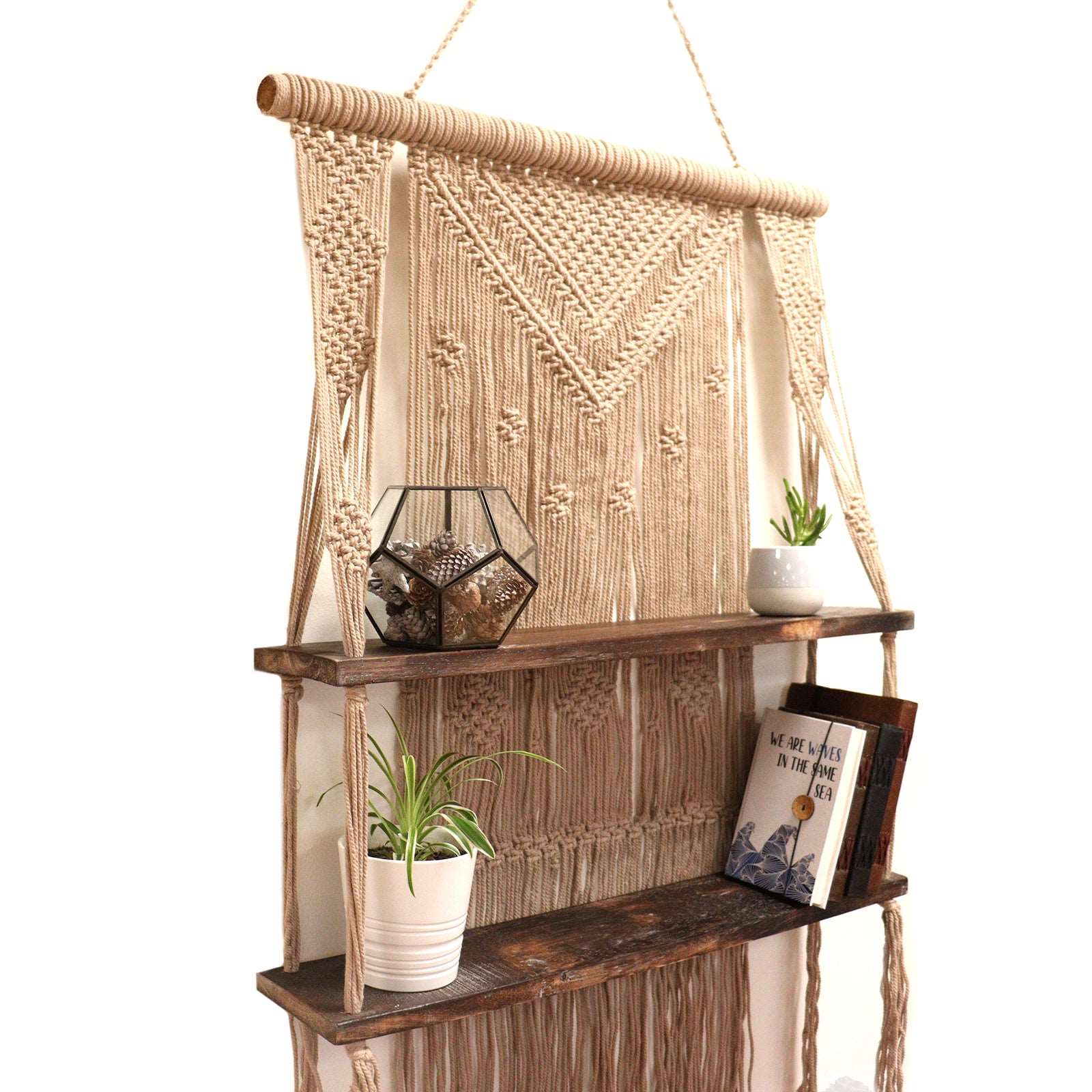 Brown Macrame Hanging Shelves - Brown