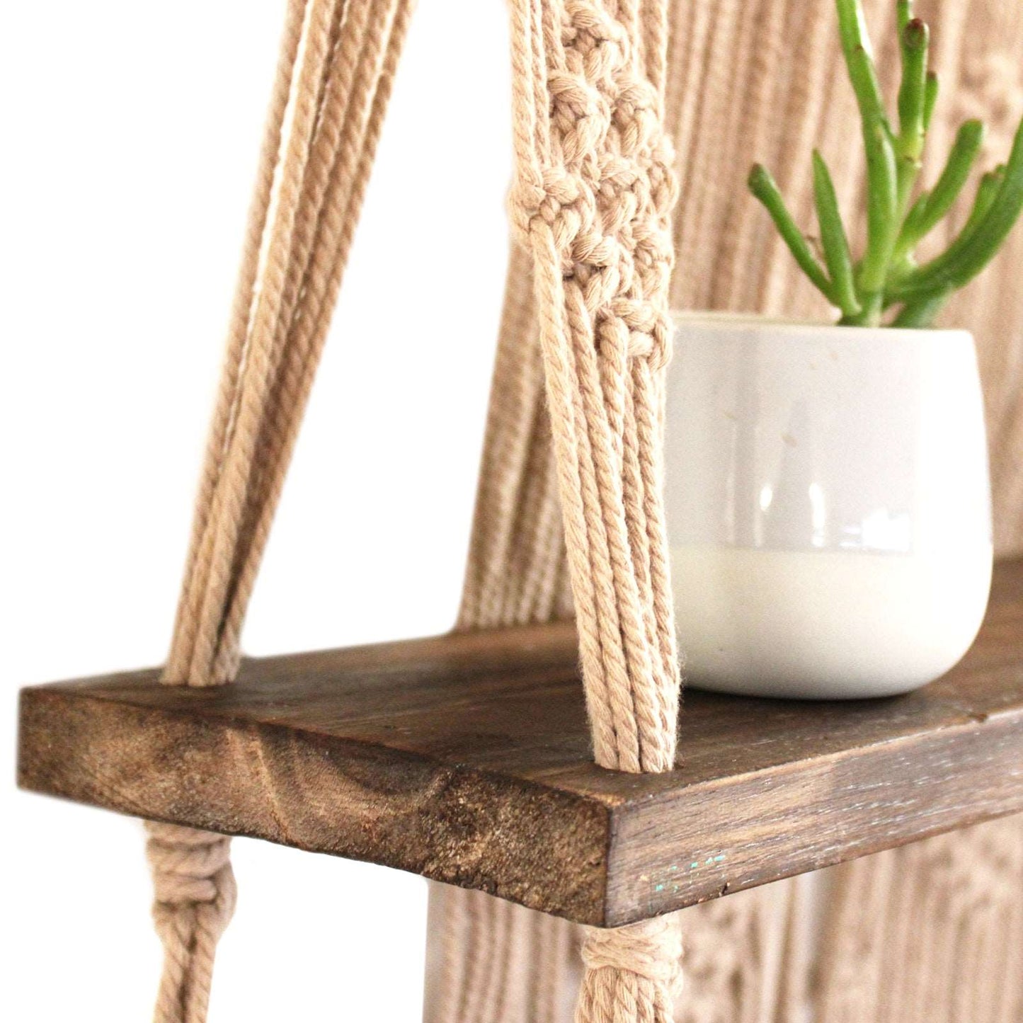 Brown Macrame Hanging Shelves - Brown