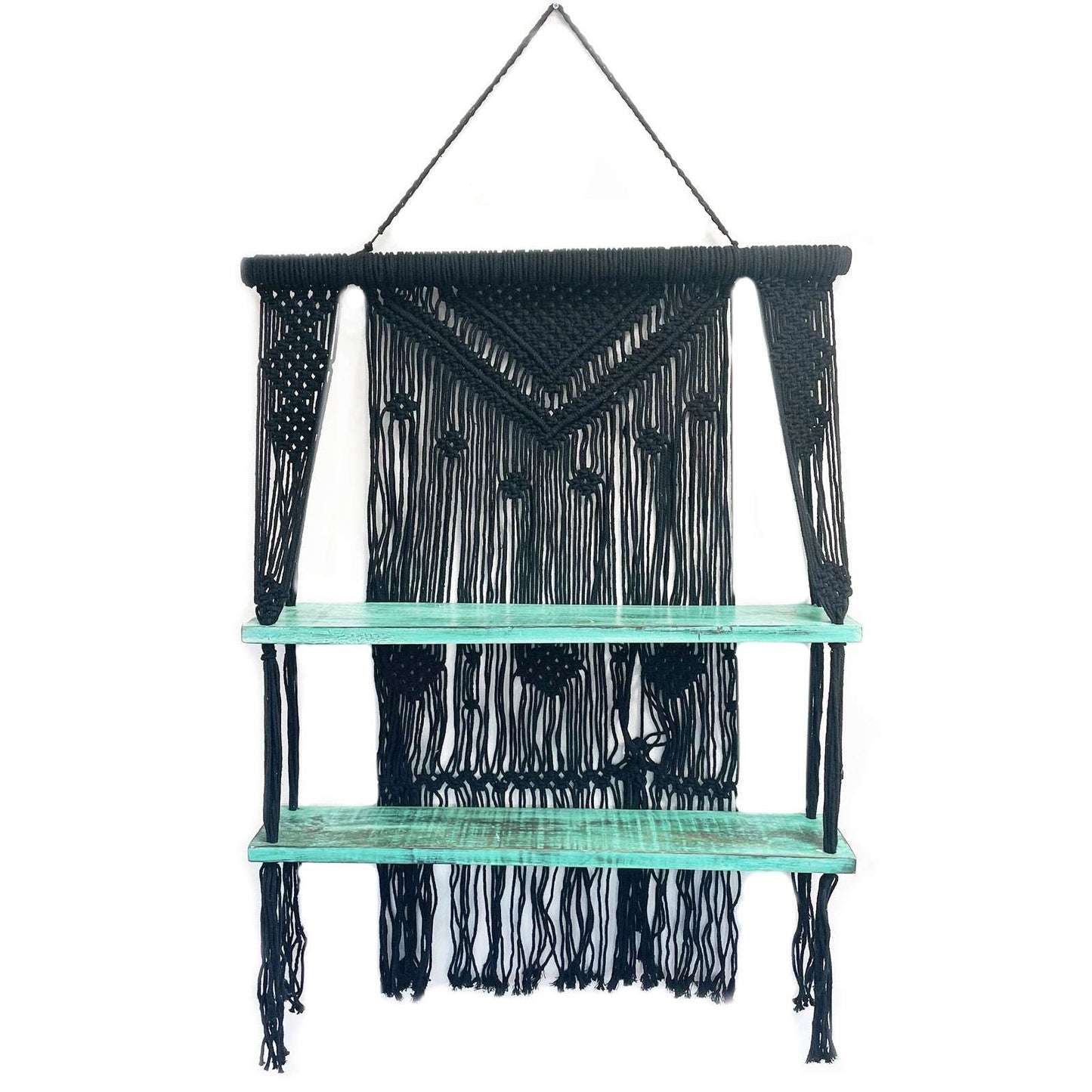 Black Macrame Hanging Shelves - Turquoise