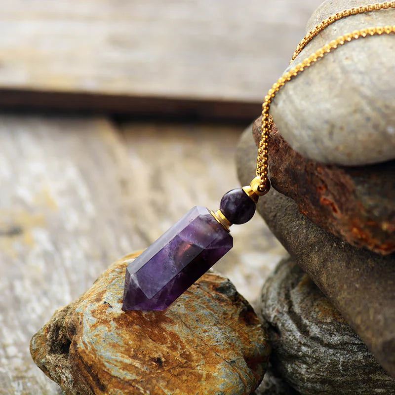 Amethyst Essential Oil Bottle Pendant - Bullet-0