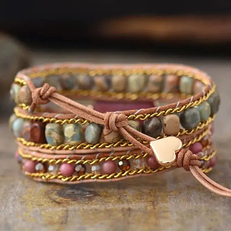 Rhodonite Heart Wrap Bracelet-3