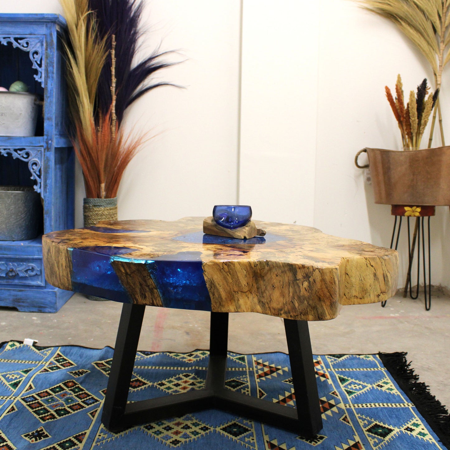 Tamarind and Resin Coffee Table - Sky Blue