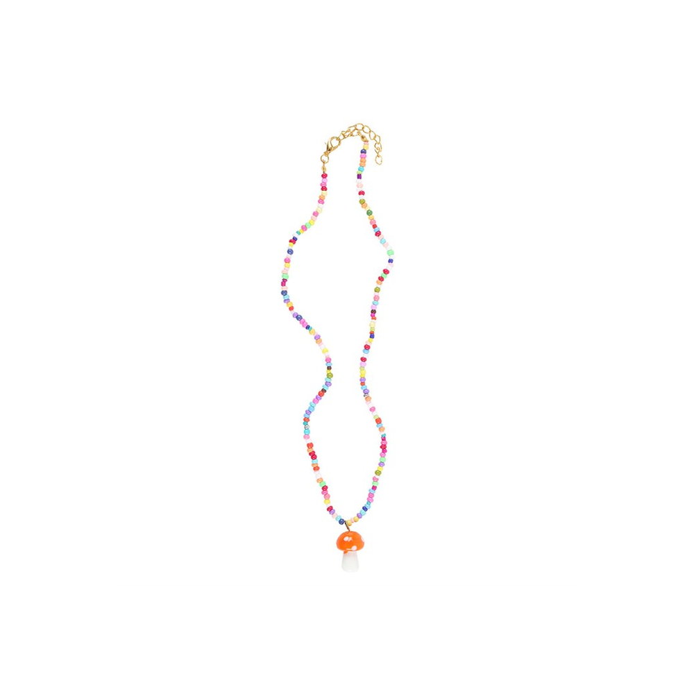 Orange Mushroom Beaded Pendant Necklace