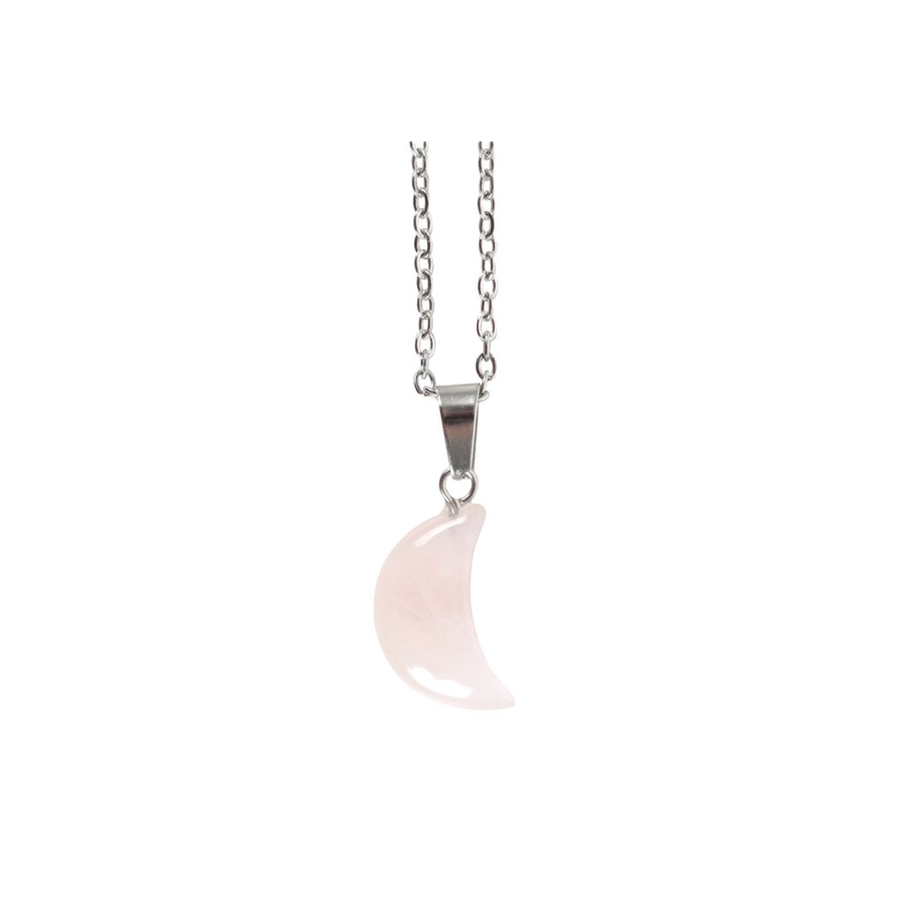 Rose Quartz Crystal Moon Necklace on Greeting Card