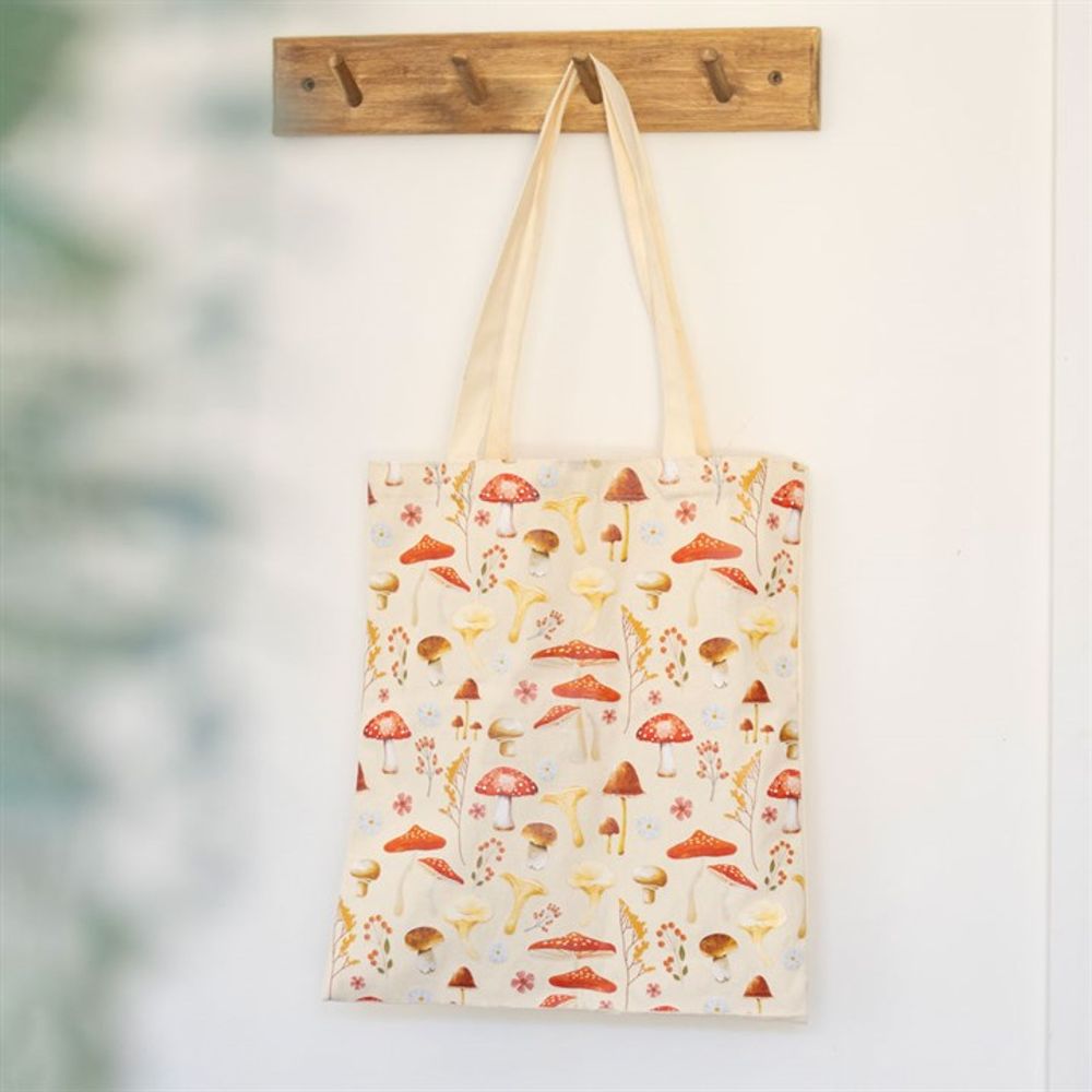 Mushroom Print Polycotton Tote Bag