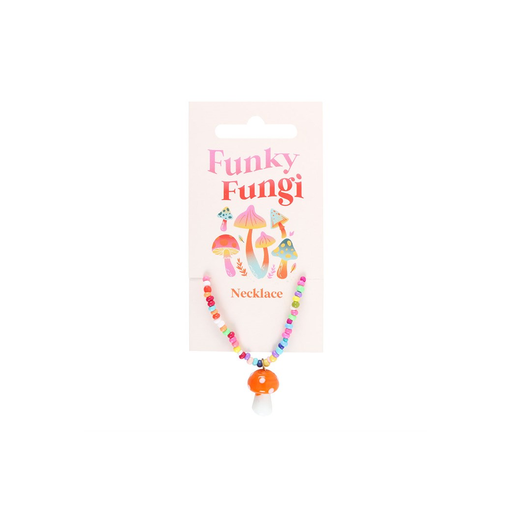 Orange Mushroom Beaded Pendant Necklace